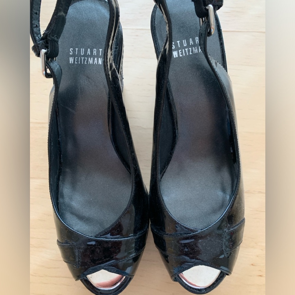 Stuart Weitzman - Women's Patent Wedge Shoes (black-size 6 1/2)
